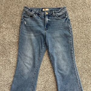 Kut Kelsey Fab Ab High Waist Raw Hem Ankle Flare Jeans Size 10